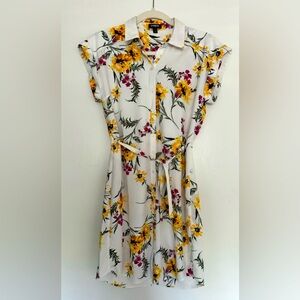 Express White Floral Button-Up Midi Dress with Belt